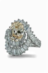 MaGümüş Italy Sarı Topaz Baget Zirkon 925 Gümüş Yüzük