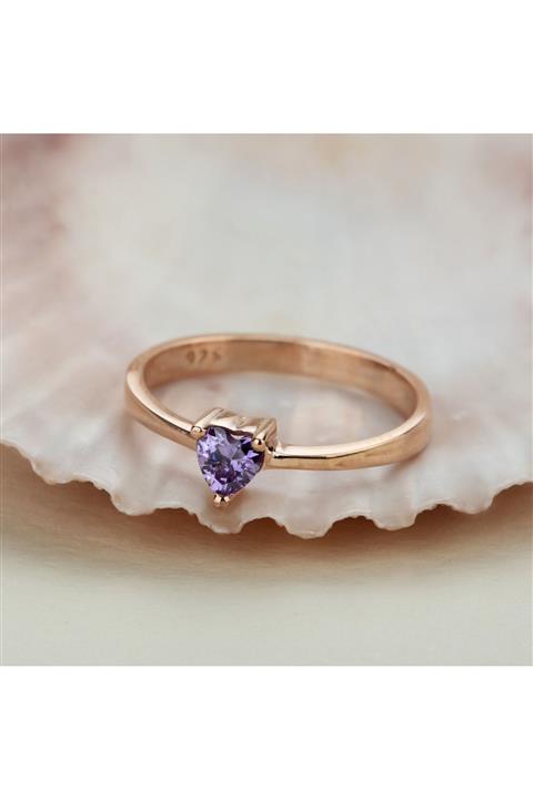 Lieza Kadın Mor Kalp Taşlı Gümüş Yüzük