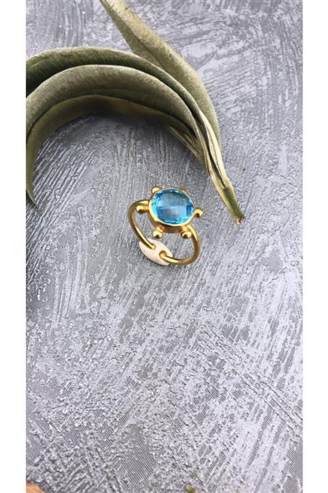Joel Jewelry Aquamarine Taşlı Altın Kaplamalı Gümüş Yüzük