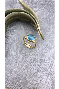 Joel Jewelry Aquamarine Taşlı Altın Kaplamalı Gümüş Yüzük
