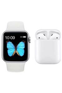 HanS Bilişim Iphone 11,12 Pro Max Uyumlu Watch 6 Series Akıllı Saat + Beyaz I12 Airpods Bluetooth Kulaklık