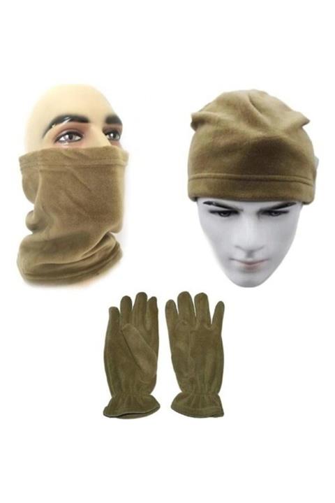 Silyon Askeri Giyim Polar Eldiven / Polar Bere Ve Polar Boyunluk Seti Çöl Renk Askeri Set