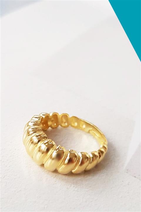 MorMajor Silver Kalın Bombeli Altın Kaplama Gümüş Yüzük