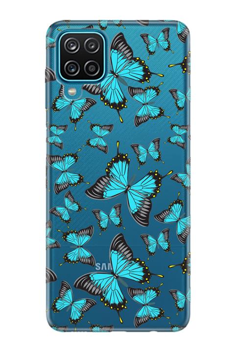 Samsung Galaxy A12 Pure Modern Desenli Silikon Kılıf Mavi Kelebek