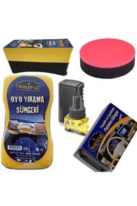 WOLFPAR Oto Yıkama Süngeri+lastik Süngeri+pasta Cila Süngeri+torpido Süngeri+areon Klima Araç Kokusu