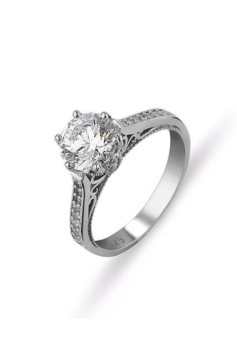 MySilvers Efsane Gümüş Tektaş Yüzük Kadın Rodyum