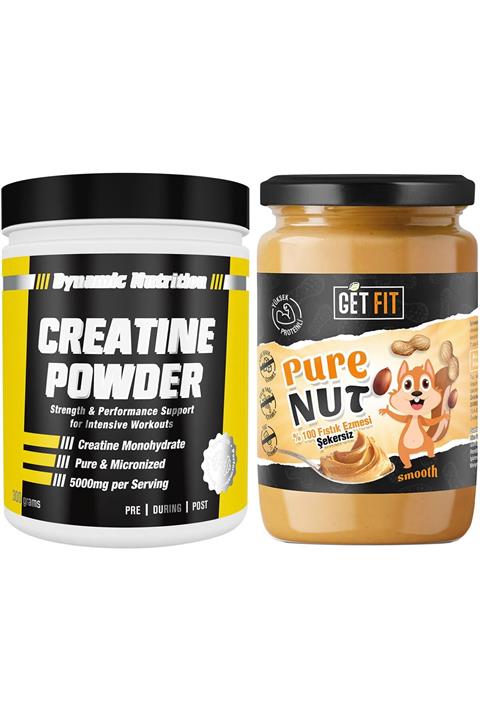 Dynamic Nutrition Dynamic Creatine Powder 300 gr + Getfit Purenut Doğal Şekersiz  Fıstık Ezmesi 600 gr