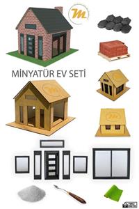 MinyatürMimarlık Minyatür Tuğla Ev Seti - Ev Maketi+1250 Adet Tuğla+250 Adet Kiremit+pencere Takımı+spatula+çim+harç