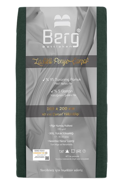 Berg Bettlaken 160x200 +35 cm Yükseklik Lastikli Lüks Penye Pamuklu Çarşaf Yeşil