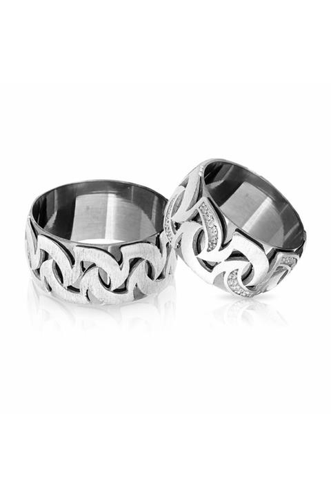 Bundo Alev Tasarım 925 Ayar Gümüş Çift Alyans