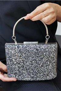 NAZART Kadın Gümüş Pullu Mix Abiye Clutch Portföy Çanta