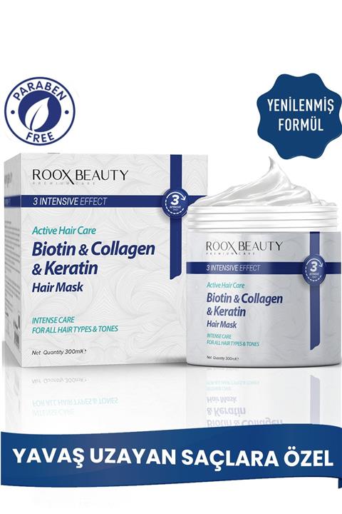 Roox Beauty Keratin - Biotin Ve Kolajen Destekli Saç Maskesi - Hızlı Saç Uzatmak Için Bakım Kremi 300 ml
