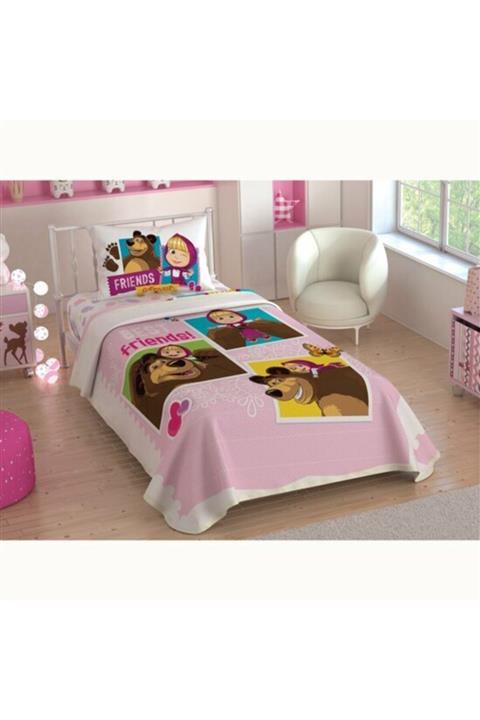 Taç Lisanslı Masha Best Friends Tek Kişilik Pike Takımı