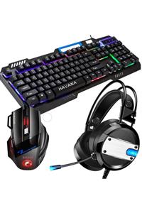 Havana Oyuncu Klavyesi+Mouse+Oyuncu Kulaklığı Pc Oyuncuları Xbox Ps4 Kablolu Led Rgb Arka Işık 3'ü 1 Arada