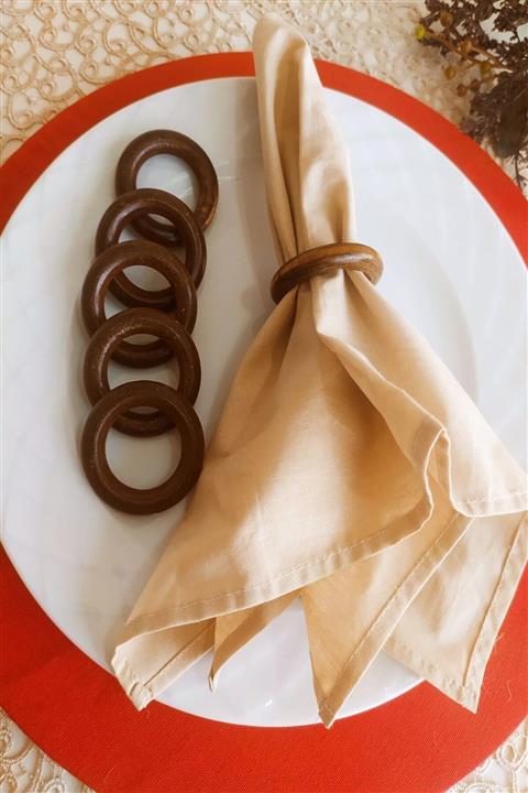 ESanat Evi 6'lı Kahverengi Vintage Ahşap Halka Peçete Yüzüğü