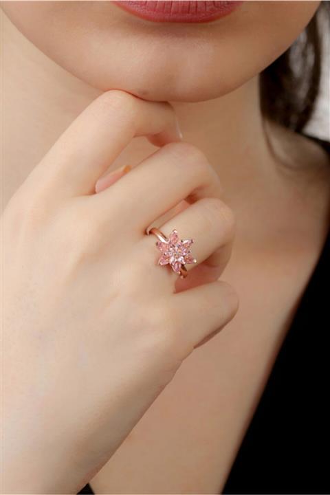 Tubiss Takı Gül Kuvars Gümüş Lotus Yüzük