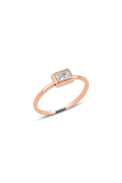 Söğütlü Silver Gümüş Rose Baget Taşlı Ayarlamalı Yüzük
