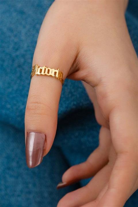 eddiajewellery Size Özel Gotik Isim 14 Ayar Altın Kaplama 925 Ayar Gümüş Yüzük