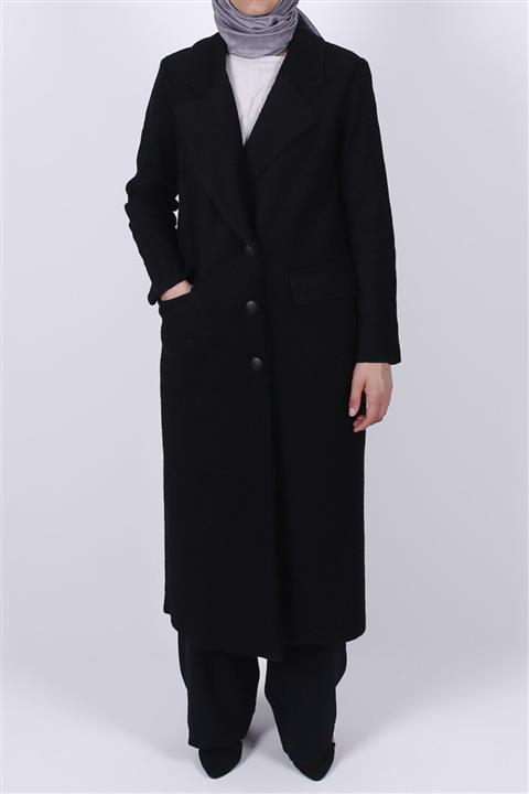 Yaqa Buklet Kışlık Kap - Siyah