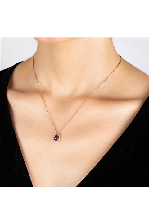 UĞURLU1974 Kadın Ametist Taşlı Pırlanta Kolye