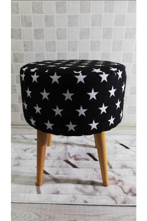 PufyHome Etna Süperstar Rahat Doğal Ahşp Ayaklı Dekoratif Puf