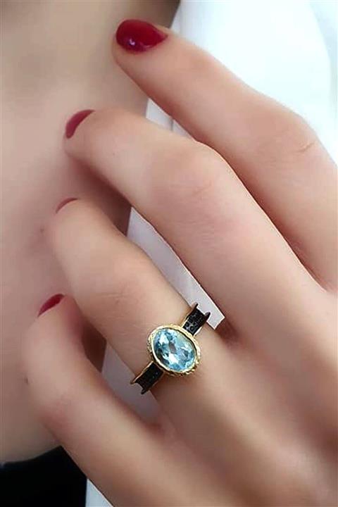 OSESHOP Aquamarin Taşlı Tasarım El Işi Gümüş Yüzük