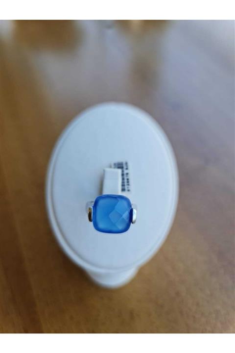 aydın lider Kare Blue Topaz 925 Ayar Gümüş Yüzük