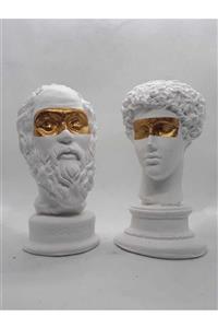 Dekor Büst Hermes + Socrates Heykel Büst Biblo 2'li