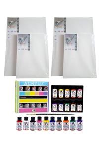 Mahi Max 4 Adet Tuval - 2 Adet 35x50 Ve 2 Adet 25x35 Gingko + Südor 10 Renk Akrilik Boya 10x40 Ml