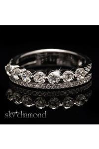 BLACK WHİTE SİLVER 0.10 Ct Iki Sıralı Zarif Yarım Tur Yüzük