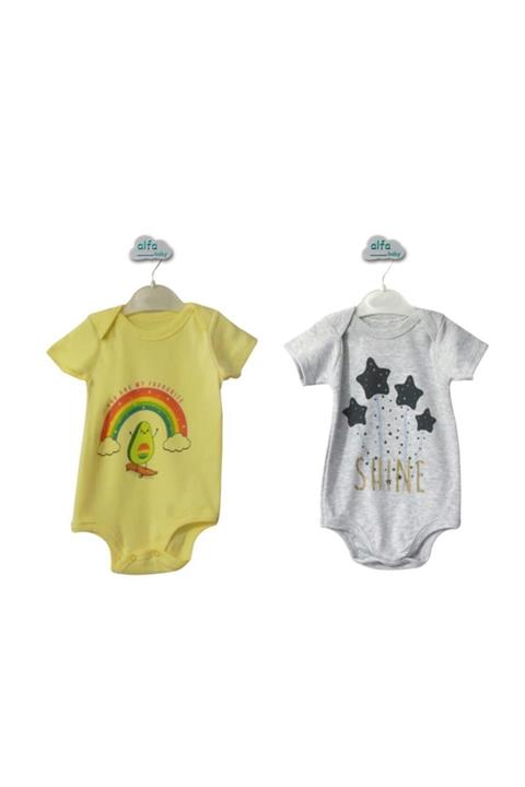 Alfa Baby 2li Kısa Kollu Body Gri - Sarı