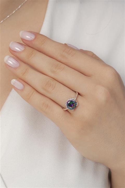 Tmec Silver Mistik Topaztaşlı Gümüş Yüzük