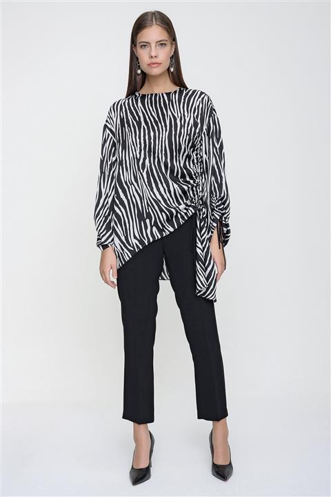 Aker 2214111 Zebra Desen Büzgü Detaylı Bluz