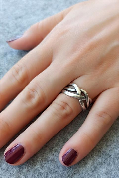 Fildişi Aksesuar Antik Gümüş Kaplama Sarmal Şekilli El Yapımı Ayarlanabilir Yüzük