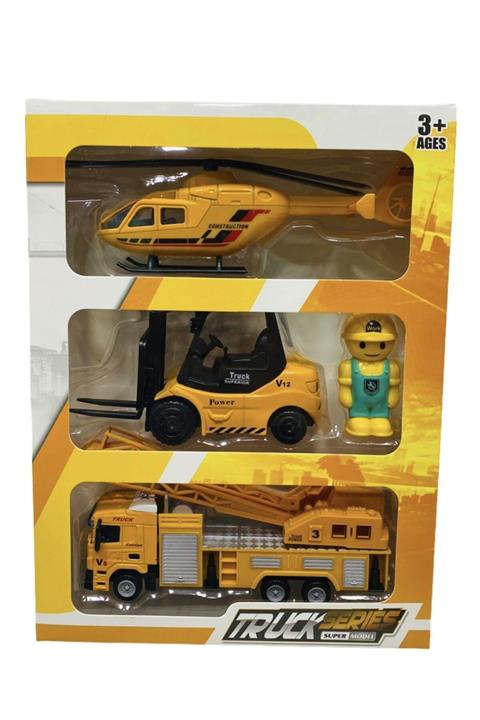 toysandmore Vinç Helikopter Forklift 3 Lü Metal Araç Seti Birlikte