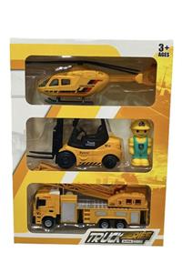 toysandmore Vinç Helikopter Forklift 3 Lü Metal Araç Seti Birlikte