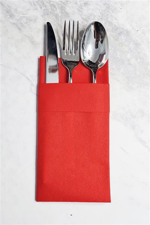 Atölye Mi 12 Adet Kırmızı Kumaş Dokulu Cepli Peçete Yılbaşı Sofrası Peçetesi Yılbaşı Süslemesi