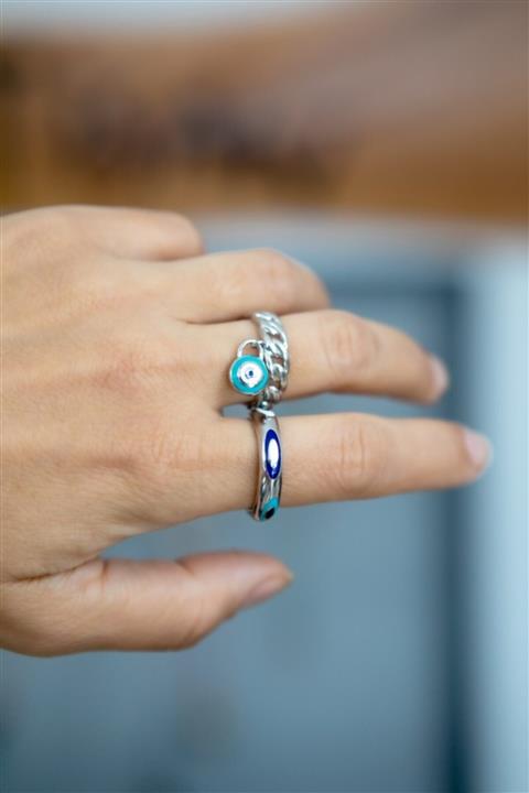 Artisan By Sıla Bacak Çift Renk Sallantılı Mineli Beyaz Nazar Yüzük