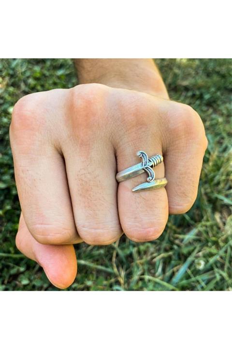 beyloc Antik Gümüş Kaplama Ayarlanabilir Kılıç Yüzük