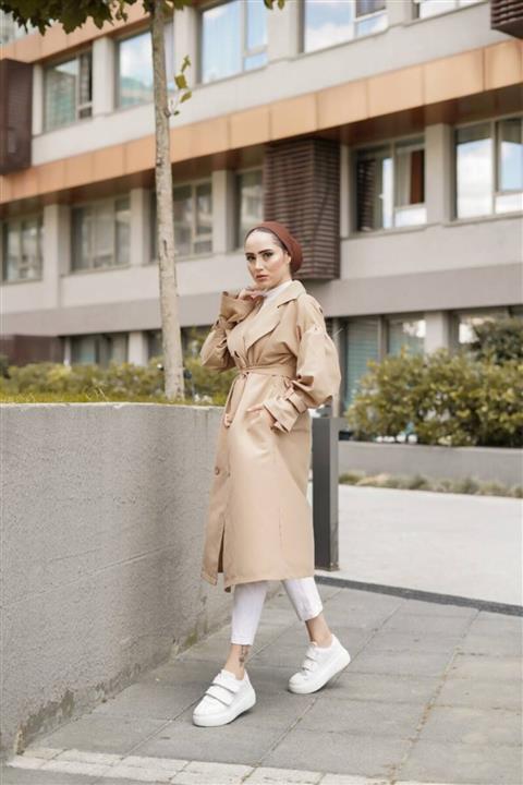 BURCU TESETTÜR Balon Kollu Trenç Mdr10055 Camel