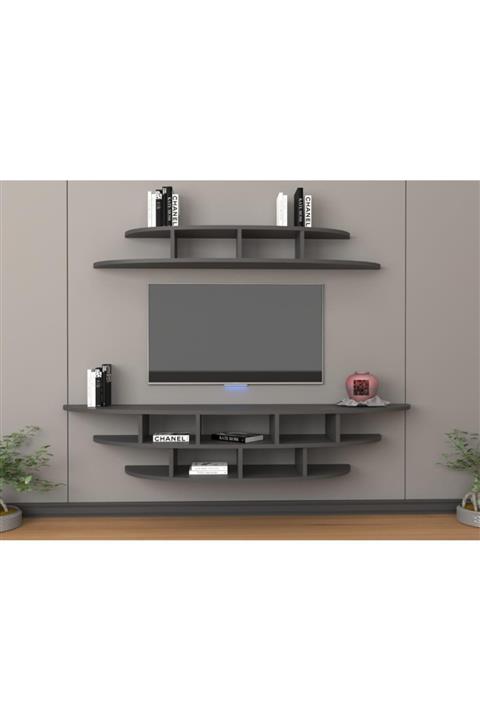 Nettrends Alessia Duvar Raflı Elips Tv Ünitesi Antrasit