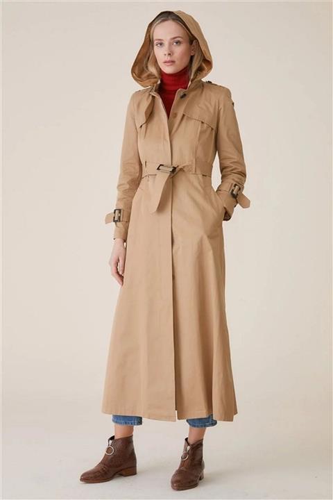 Vivezza Pelerinli Kapüşonlu Trençkot Pardesü Hardal