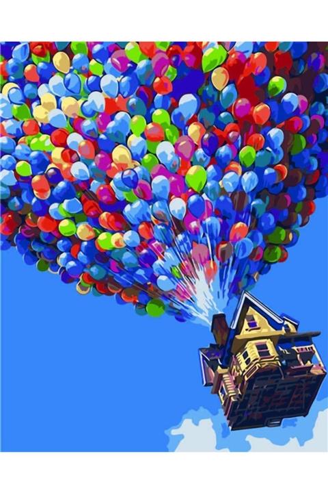 C&FHOBBY Sayılarla Boyama Ve Hobi Seti Tuvale Gerilmiş Tablo Seti Kasnaklı 30x40 Fırça-boya Dahil Balonlu Ev