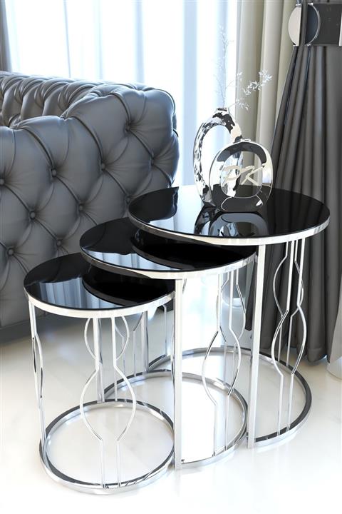 Puklife Gümüş Zigon Sehpa, Siyah Aynalı