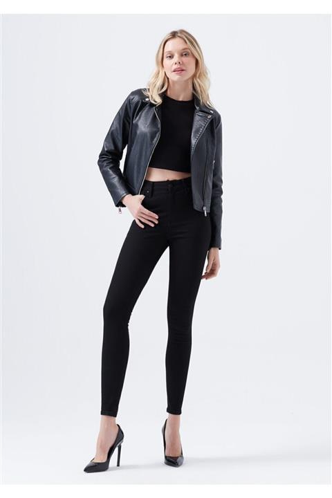 LİLYSTORE Kadın Siyah Solmayan Yüksel Bel Likralı Toparlayıcı Skinny Jeans Pantolon