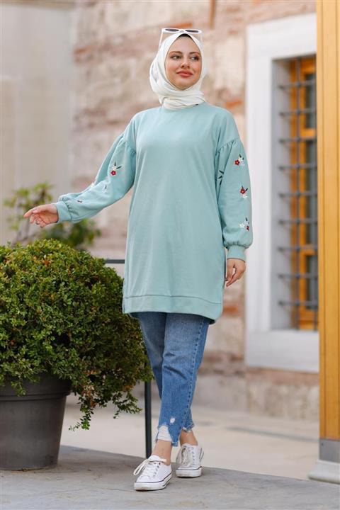 Moylin 1702 Kolları Çiçek Işlemeni Tunik