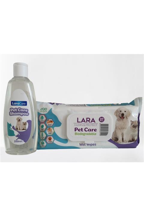 Lara Clean&Protect Pet Islak Mendil 50 Adet+ Laracare Hipoalerjenik Pet Bakım Şampuan 200ml