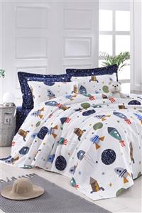 Enlora Home Enlora %100 Doğal Pamuk Pike Örtü Kids Baskılı 140x230cm Spacex Lacivert