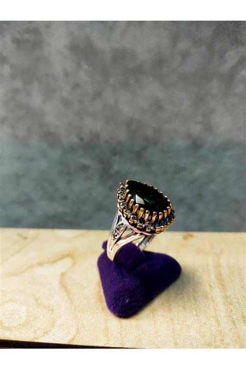 sarıyer silver Zümrüt Taş Hürrem Model Gümüş Yüzük