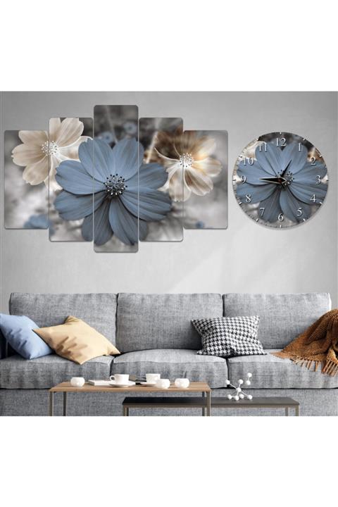 hanhomeart Papatya Gri Krem-tablo+saat Kombin Ms-0074